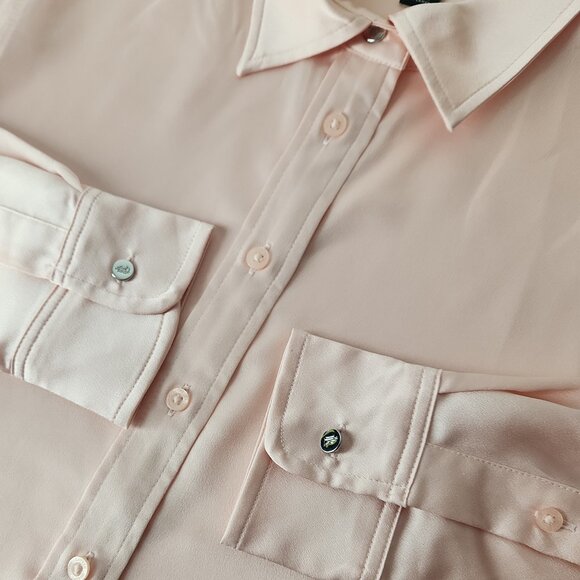 Ralph Lauren Satin Pink Charmeuse Shirt Button Down Blouse top XS black label - Picture 6 of 13